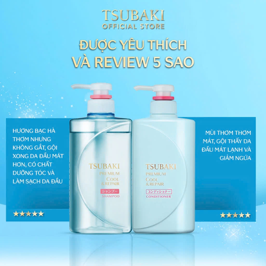 Shiseido - Bộ Gội Xả Sạch Dầu Mát Lạnh Tsubaki Premium Cool (Set 490ml x 2)