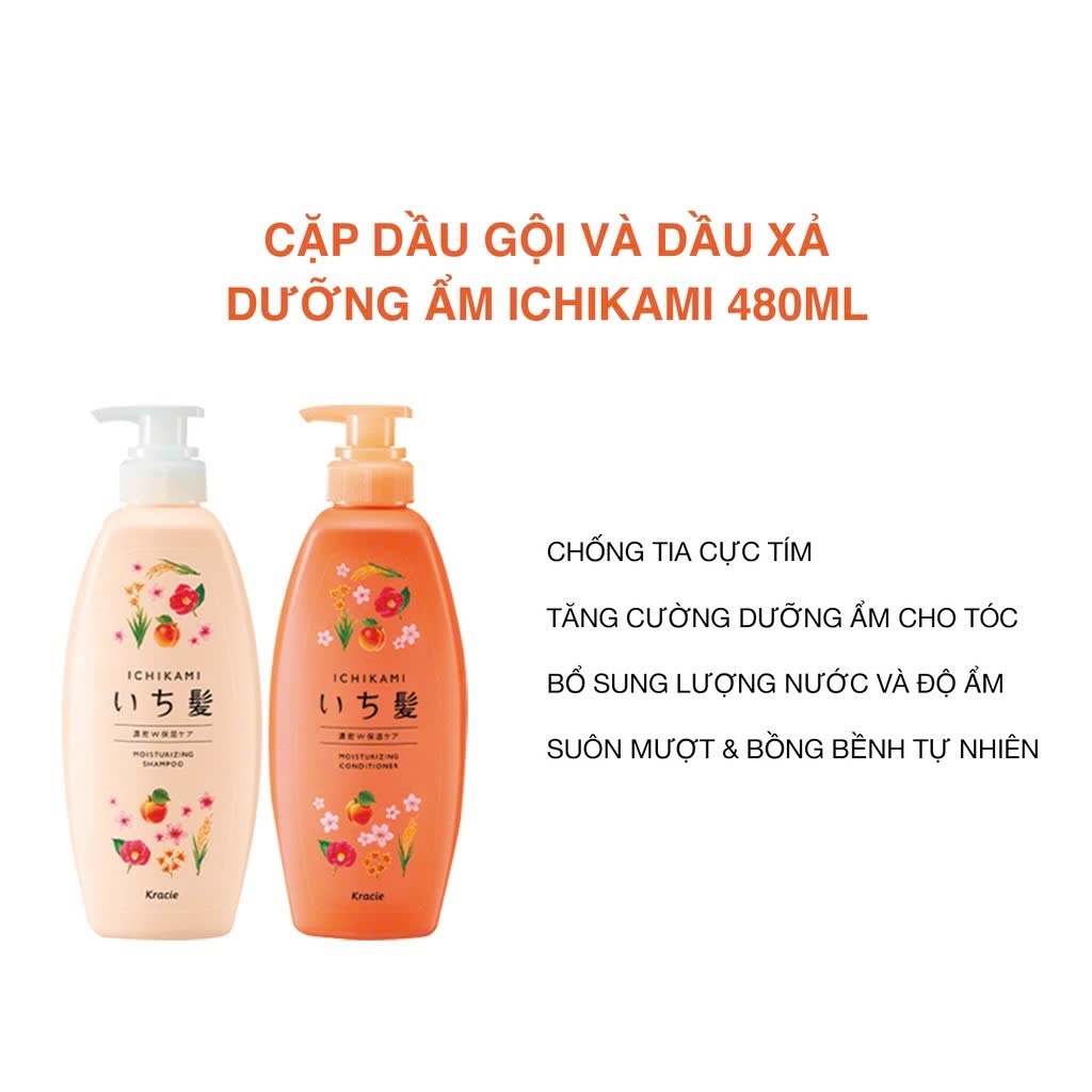 Kracie - Bộ Dầu Gội & Xả Dưỡng Ẩm Tóc Kracie Ichikami – 480ml x 2 (Màu Cam)