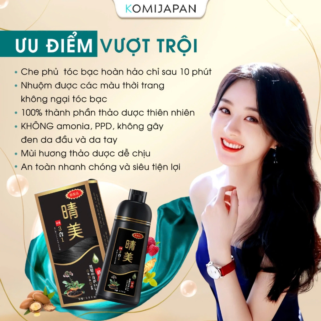 Komi - Dầu Gội Đen Tóc Phủ Bạc Komi 500ml Đen Tự Nhiên