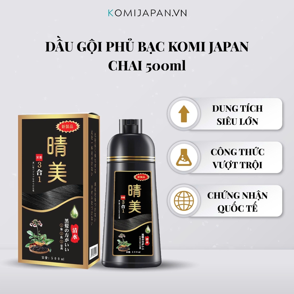Komi - Dầu Gội Đen Tóc Phủ Bạc Komi 500ml (Brown Black)