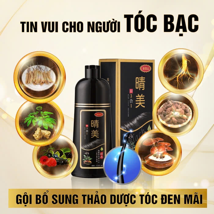 Komi - Dầu Gội Đen Tóc Phủ Bạc Komi 500ml Đen Tự Nhiên