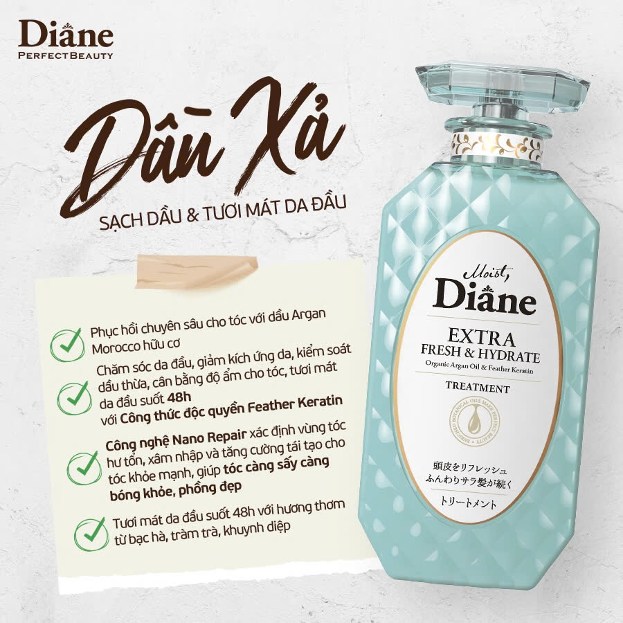 Moist Diane - Dầu Xả Kiểm Soát Dầu Moist Diane Extra Fresh & Hydrate 450ml