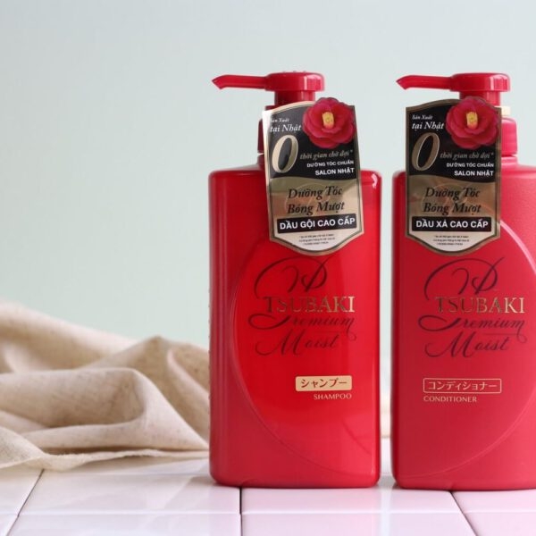 Tsubaki - Bộ Dầu Gội Xả Premium Moist Màu Đỏ (490ml x 2)