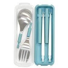 Set đũa thìa dĩa gấp gọn kèm hộp đựng Takeya (màu xanh)- Hàng Nhật nội địa