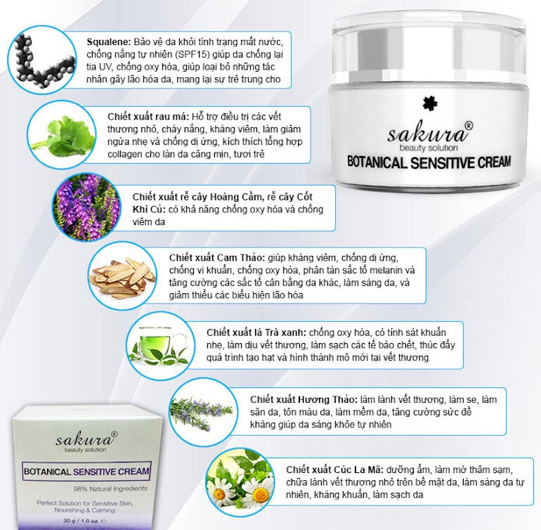 Sakura Botanical Sensitive Cream - Kem Dưỡng Dành Cho Da Nhạy Cảm 30g