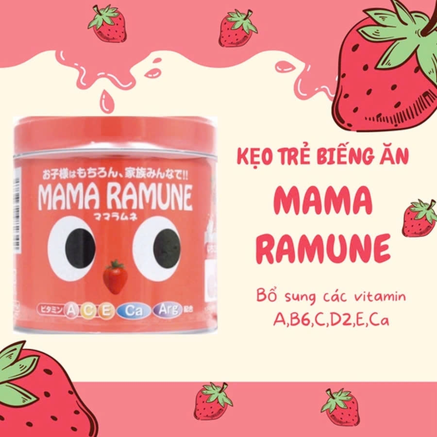Mama Ramune - Kẹo Biếng Ăn Cho Bé Mama Ramune Vị Dâu 200 Viên (Mẫu Mới)