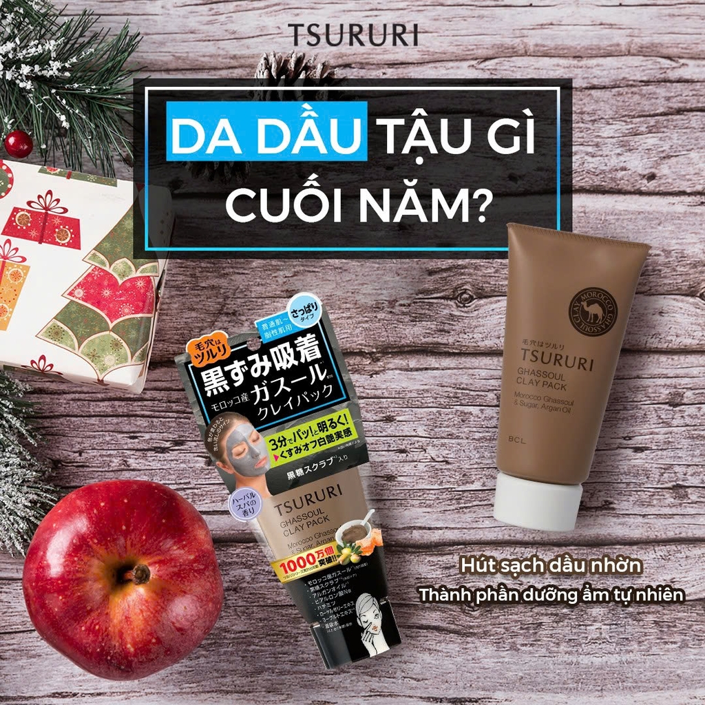 Tsururi - Mặt Nạ Thải Độc Bùn Khoáng Tsururi Ghassoul 150g (Da Dầu, Da Thường)