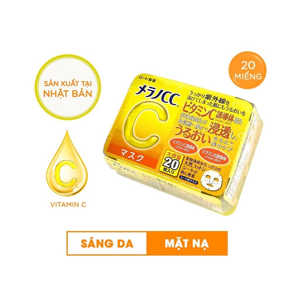 Rohto - Hộp 20 Mặt Nạ Cấp Ẩm, Làm Sáng Da, Mờ Thâm Nám Melano CC Whitening