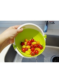 Bộ rổ chậu 2 lớp đựng rau củ quả hình tròn màu xanh - Hàng Nhật nội địa
