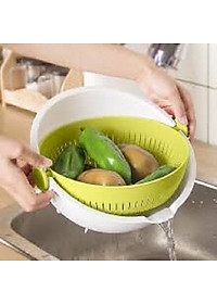 Bộ rổ chậu 2 lớp đựng rau củ quả hình tròn màu xanh - Hàng Nhật nội địa