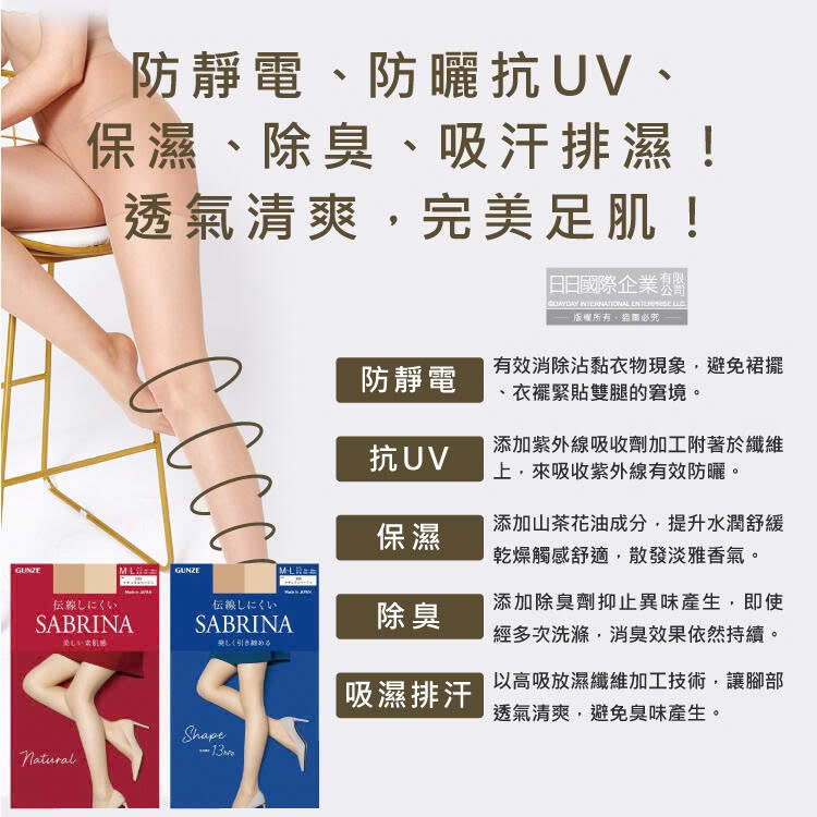 Gunze - Quần Tất Chống Xước Sabrina Shape Fit Màu Đen Size S-M (1m45-1m60)