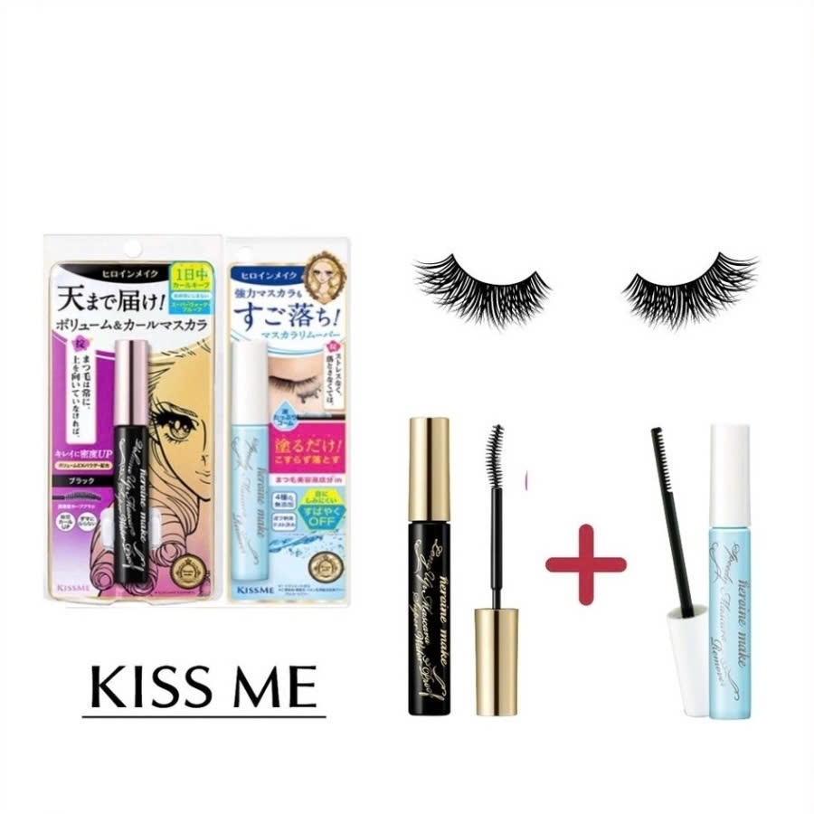 Kissme - Set Mascara Kẻ Mắt và Tẩy Trang Mascara Kiss Me Heroine