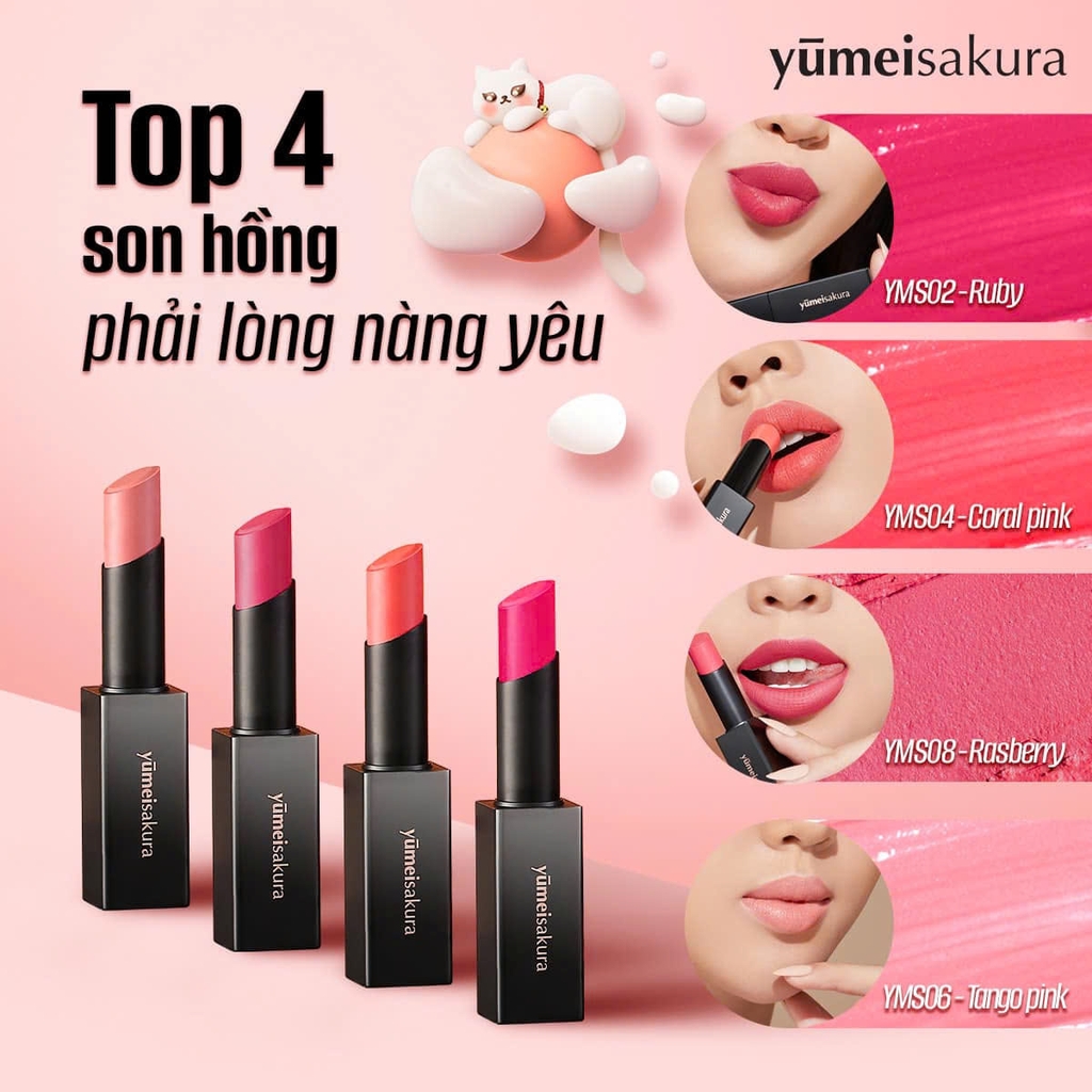 YumeiSakura - Son Dưỡng YumeiSakura Collagen YMS02 Ruby (Hồng Ruby)