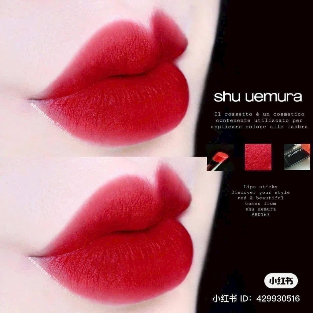 Shu Uemura - Son Lì Shu Uemura Matte RD163 Vỏ Đen Màu Đỏ Thuần 3g