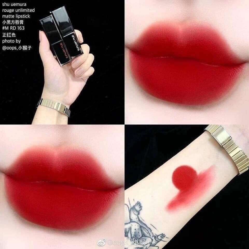 Shu Uemura - Son Lì Shu Uemura Matte RD163 Vỏ Đen Màu Đỏ Thuần 3g