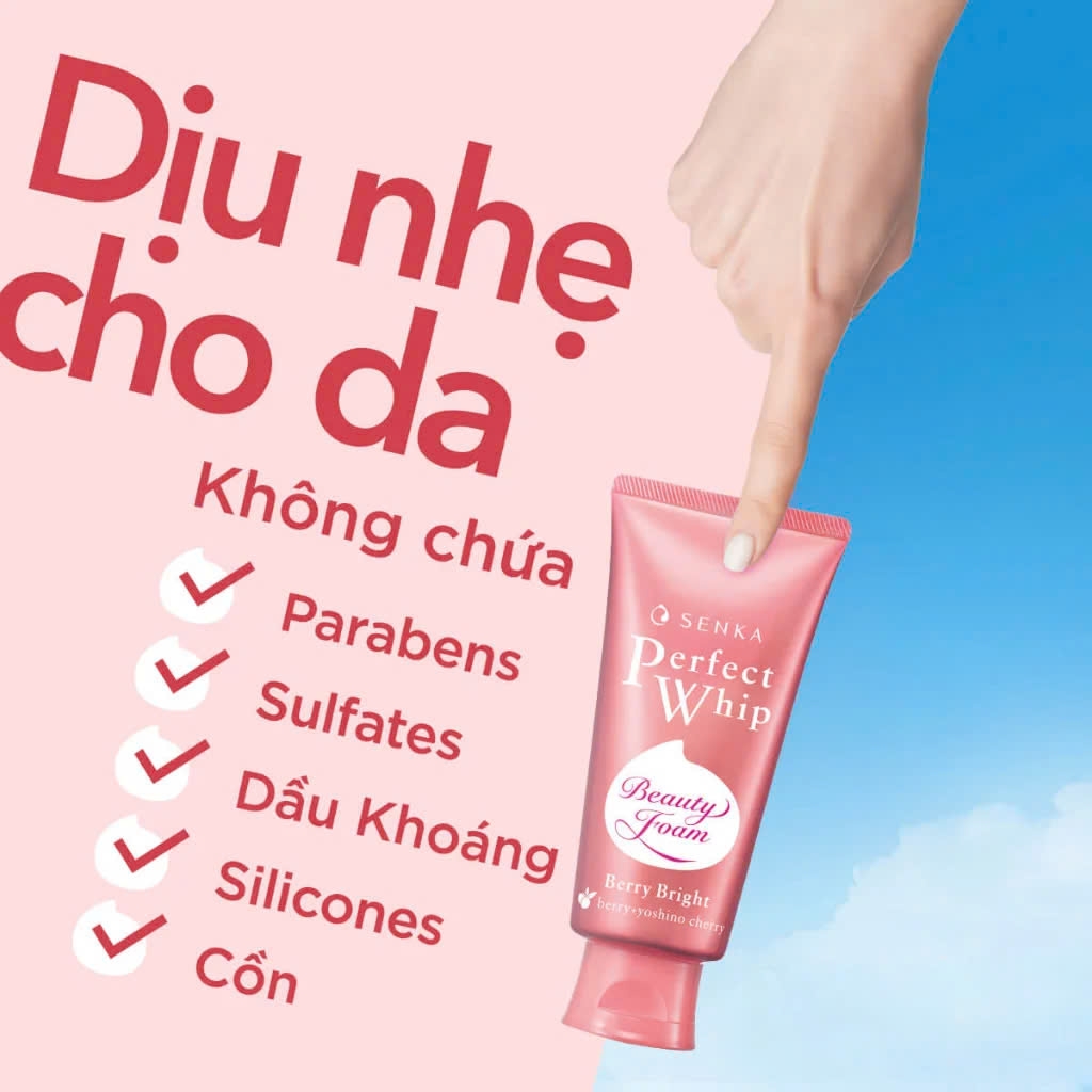 Senka - Sữa Rửa Mặt Dưỡng Da Sáng Hồng Senka Perfect Whip Berry Bright 100g