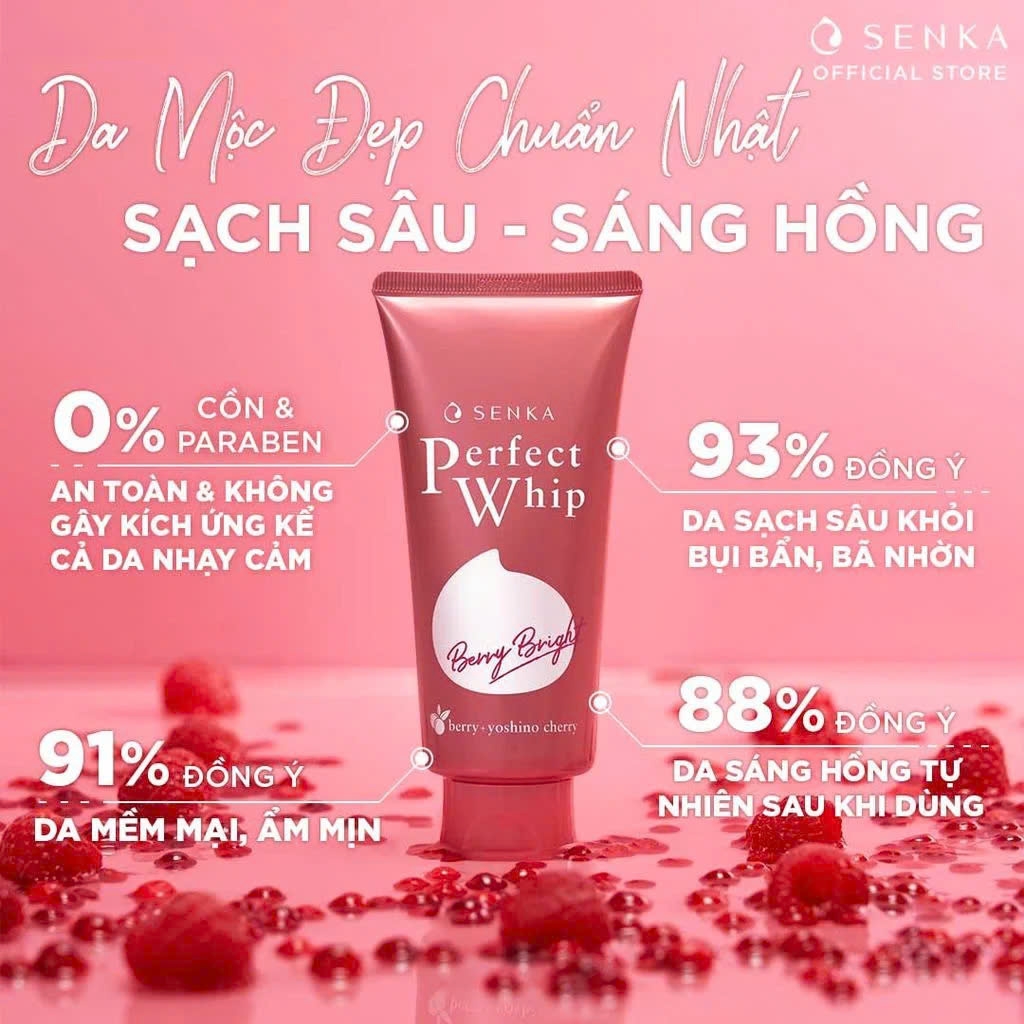 Senka - Sữa Rửa Mặt Dưỡng Da Sáng Hồng Senka Perfect Whip Berry Bright 100g