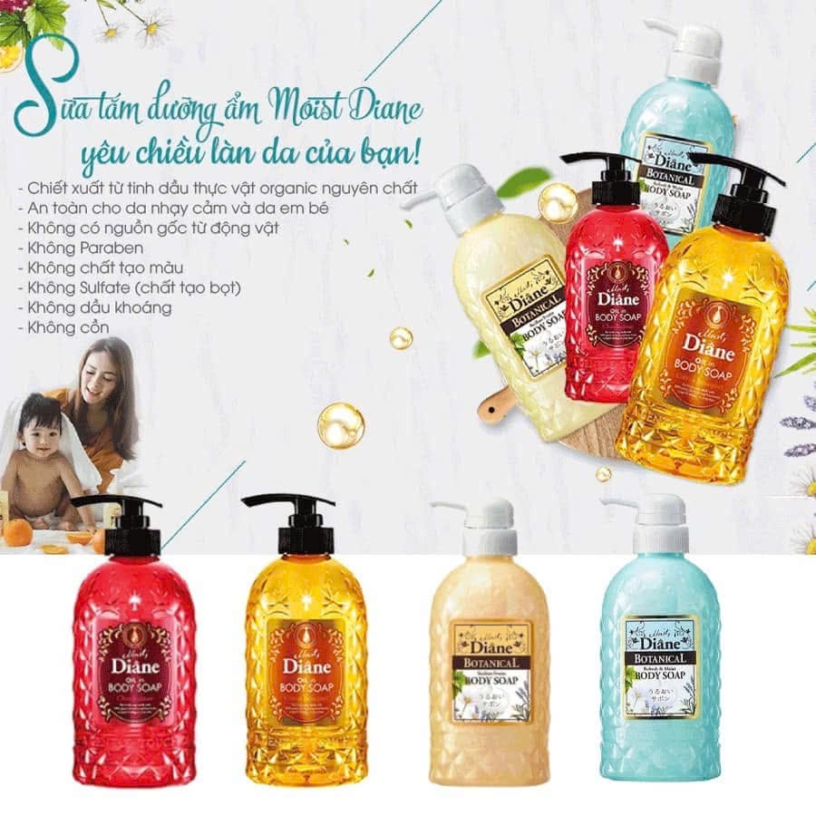 Moist Diane - Sữa Tắm Tinh Dầu Moist Diane Botanical Refresh & Moist Body Soap Hương Bạc Hà 500ml