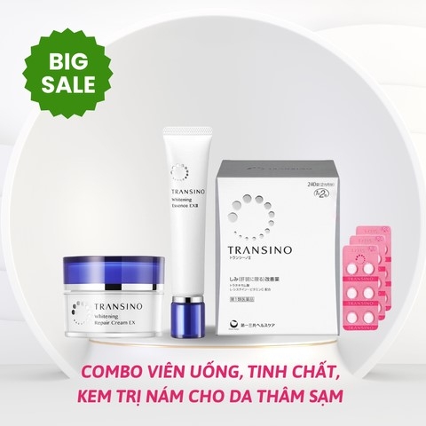 Transino Nhật Bản - Combo Viên Uống, Tinh Chất, Kem Trị Nám Cho Da Thâm Sạm Nám