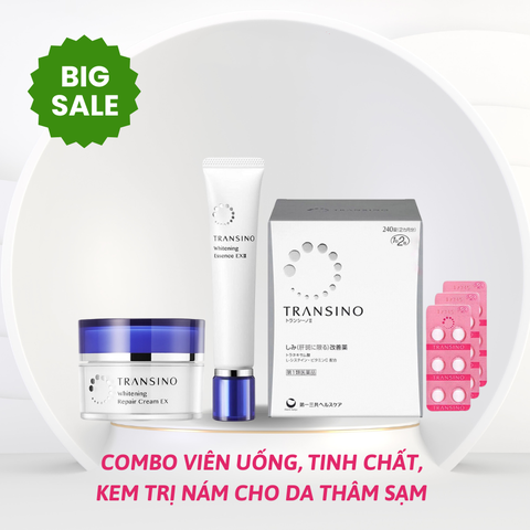(New 2024) Transino - Combo Viên Uống Nám, Tinh Chất, Kem Trị Nám Cho Da Thâm Sạm Nám