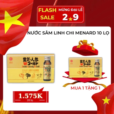 (Mua 1 Tặng 1) Menard Reishi Ginseng - Nước Sâm Linh Chi Phục Hồi Thể Lực Nhanh (10 Lọ x 50ml)