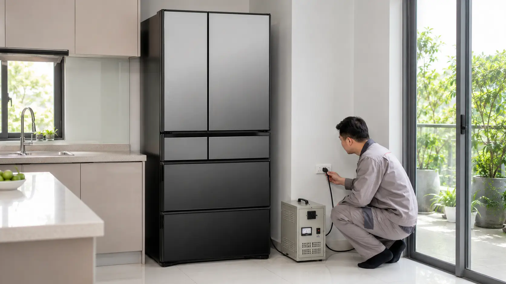 Lắp đặt bộ chuyển nguồn an toàn cho tủ lạnh nội địa Nhật 100V