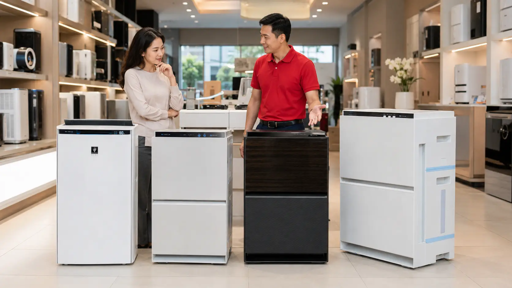 So sánh máy lọc không khí Sharp Daikin Panasonic Hitachi