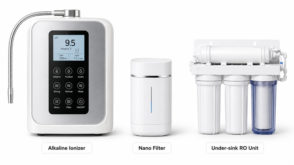 So sánh máy lọc nước ion kiềm, Nano và RO