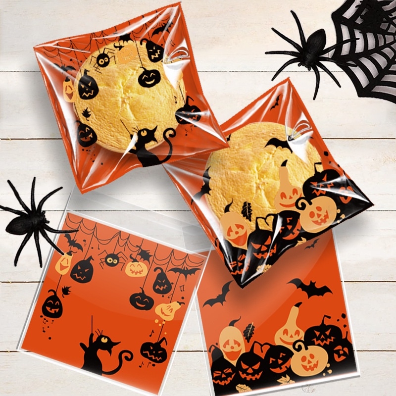 Túi đựng bánh kẹo, dán miệng, bao bì họa tiết Halloween bảo quản thực phẩm, 10*103 - VUA BAO BÌ