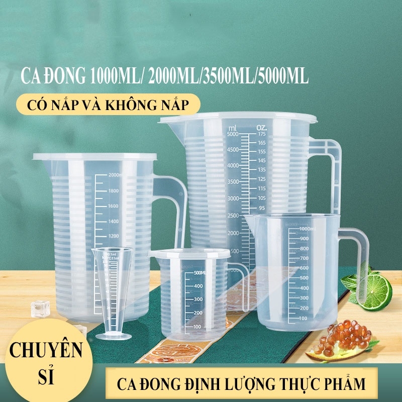 Cốc Đong, Ca Đong Định Lượng Có Nắp Đậy Pha Chế Bằng Nhựa Chia Vạch - HVL TEA