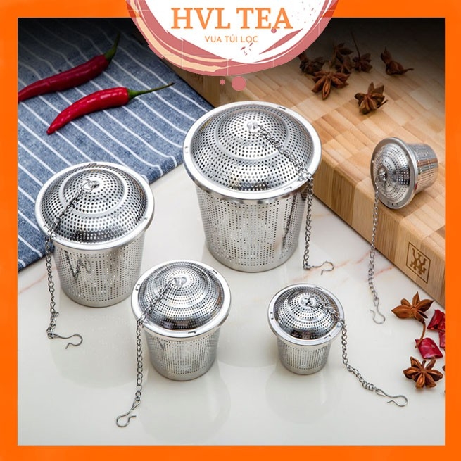 Lọc trà inox 304 hình trụ, có dây treo, không gỉ, nhiều kích thước - HVL