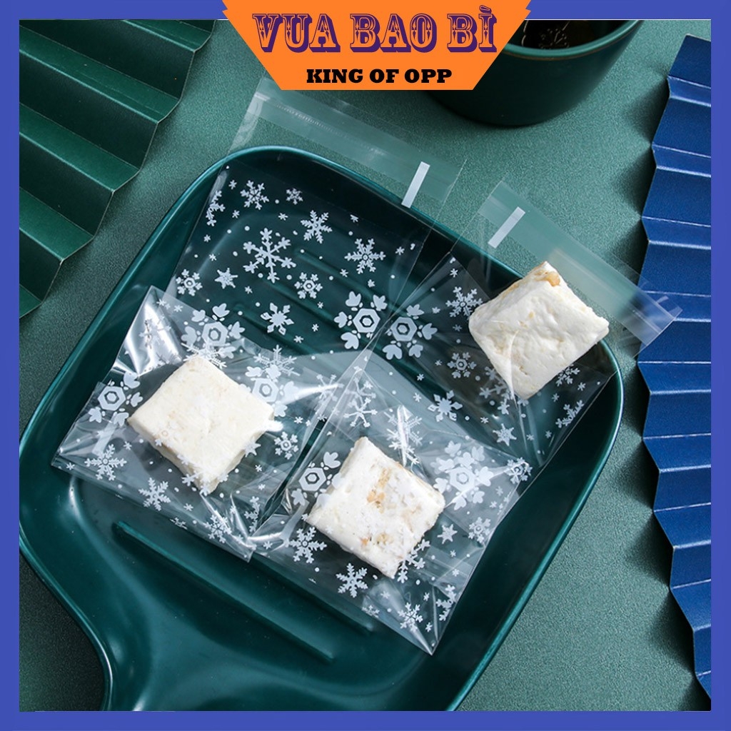 Túi đựng trà, bánh kẹo dán miệng họa tiết Bông Tuyết (100c/1sp), BBDM04 - VUA BAO BI