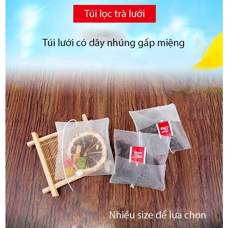 Combo 100 Túi Lọc Trà Có Dây Nhúng Gấp Miệng, Chất Liệu Loại Lưới An Toàn - HVL