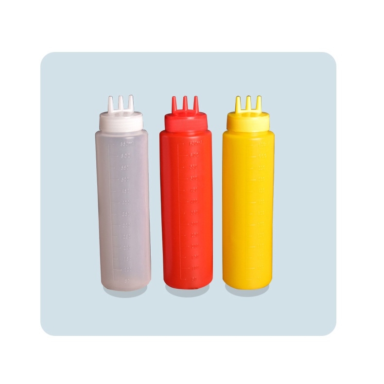 Chai bóp nước sốt thực phẩm, chai gia vị cà chua sốt, loại 3 vòi phun - HVL TEA