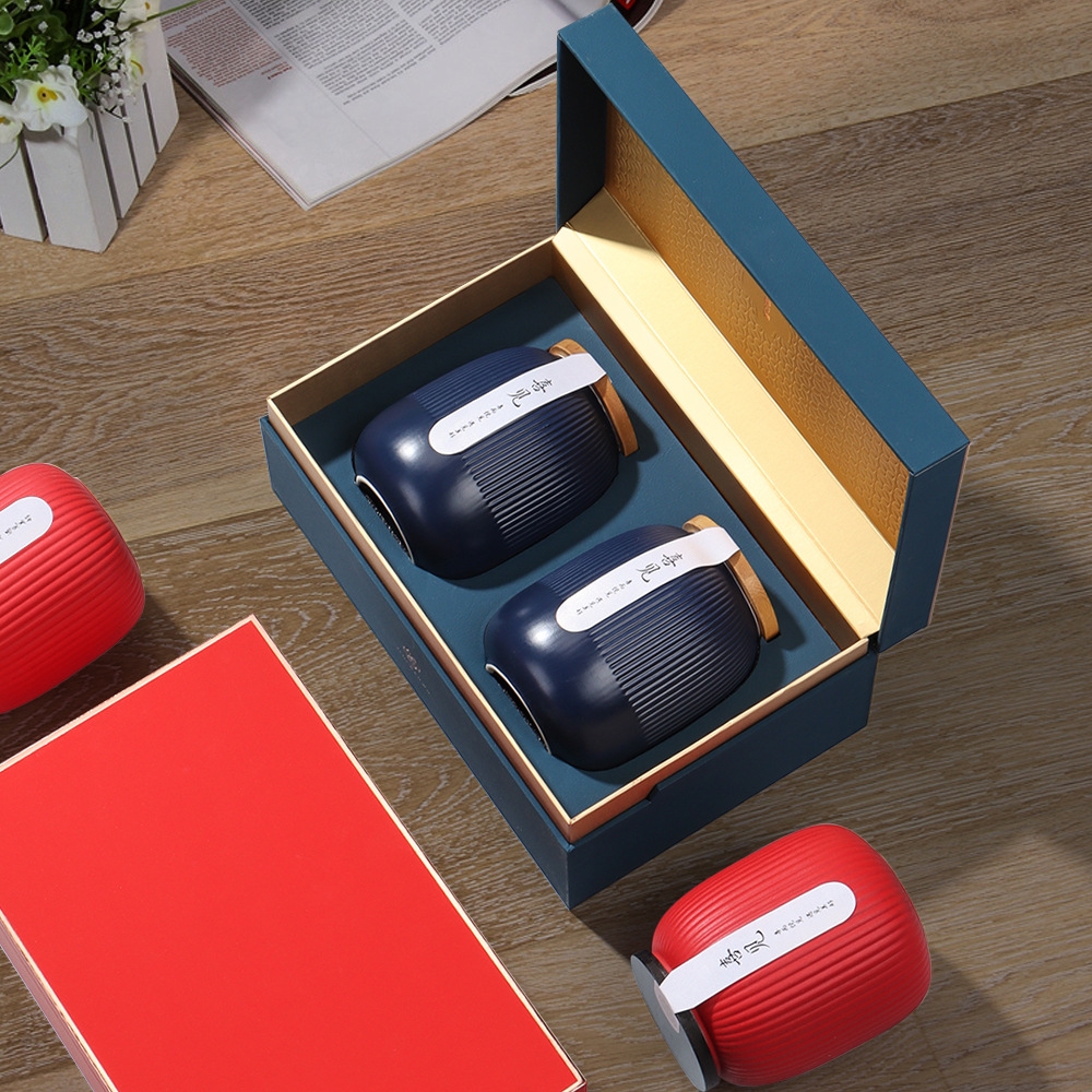 Bộ Hộp Trà Sứ Đôi Bầu Nắp Gỗ - Quà Tặng Cao Cấp Sang Trọng