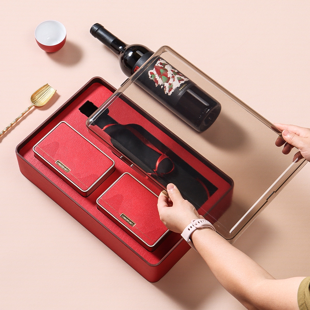 Bộ Hộp Trà Thiếc Rượu Vang Đỏ Kèm Túi Quà Sang Trọng