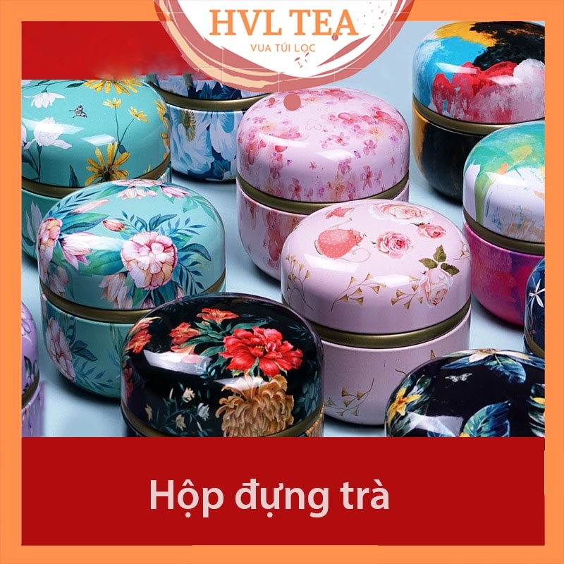Hộp thiếc đựng trà, quà bánh kẹo, hình cầu, phong cách nhật bản họa tiết đa sắc - HVL TEA