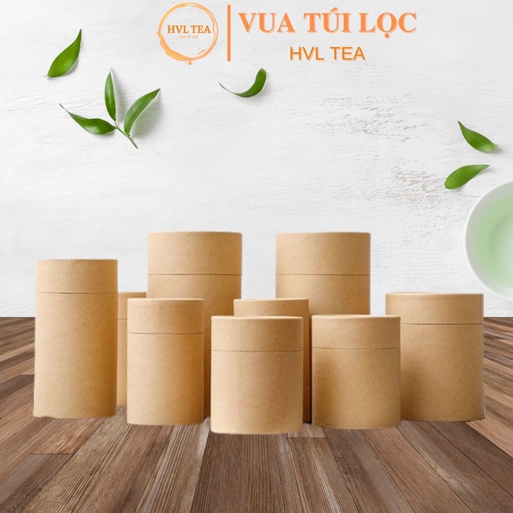 Hộp đựng trà, lọ đựng hạt kho, thảo dược, chất liệu kraft nhôm nắp giấy - HVL TEA