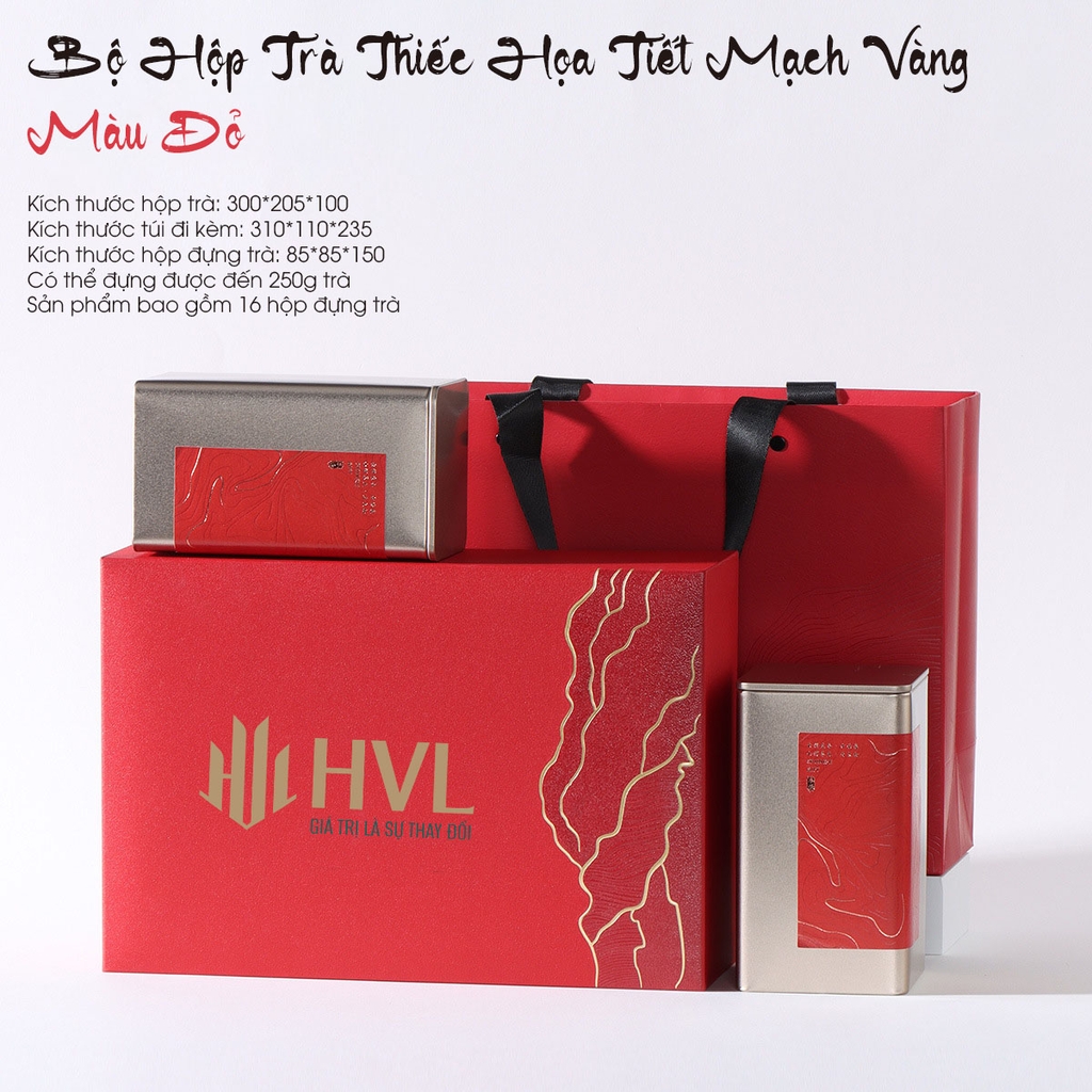 Bộ Hộp Trà Thiếc Mạch Vàng - Quà Tặng Trà Cao Cấp Sang Trọng