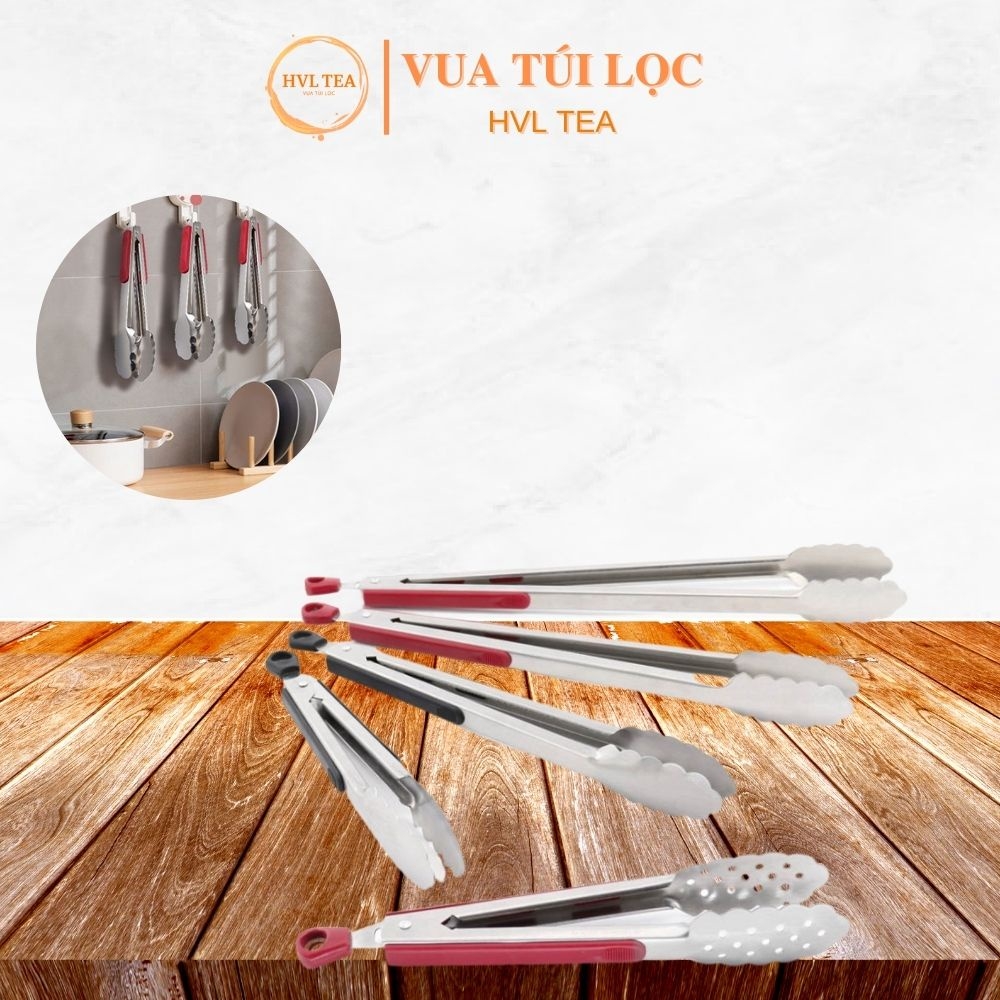 Kẹp gắp thức ăn, gắp đá bằng inox có móc treo bọc nhựa/ kim loại tiết kiệm diện tích  - HVL TEA