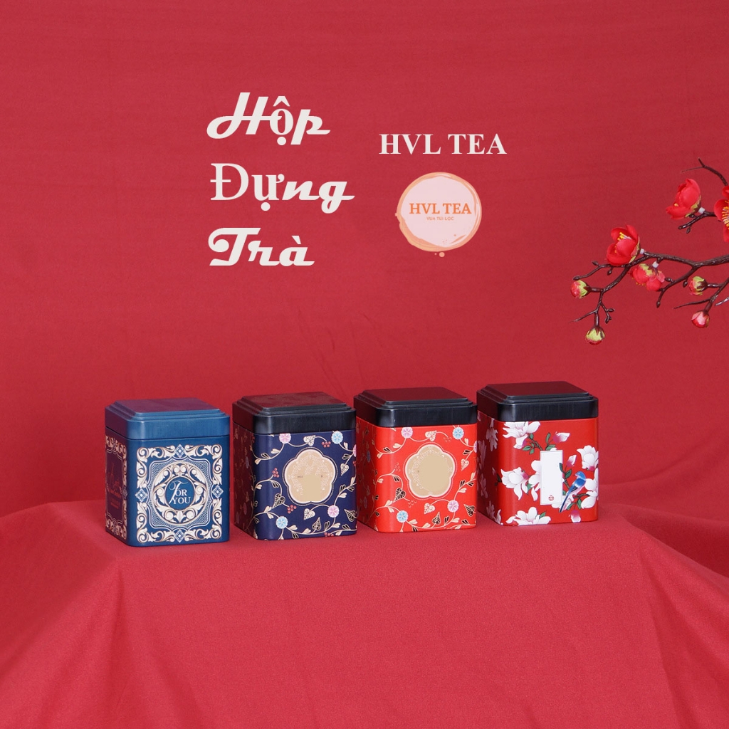 Hộp đựng trà thiếc vuông hoạ tiết 70x88mm - HVL TEA