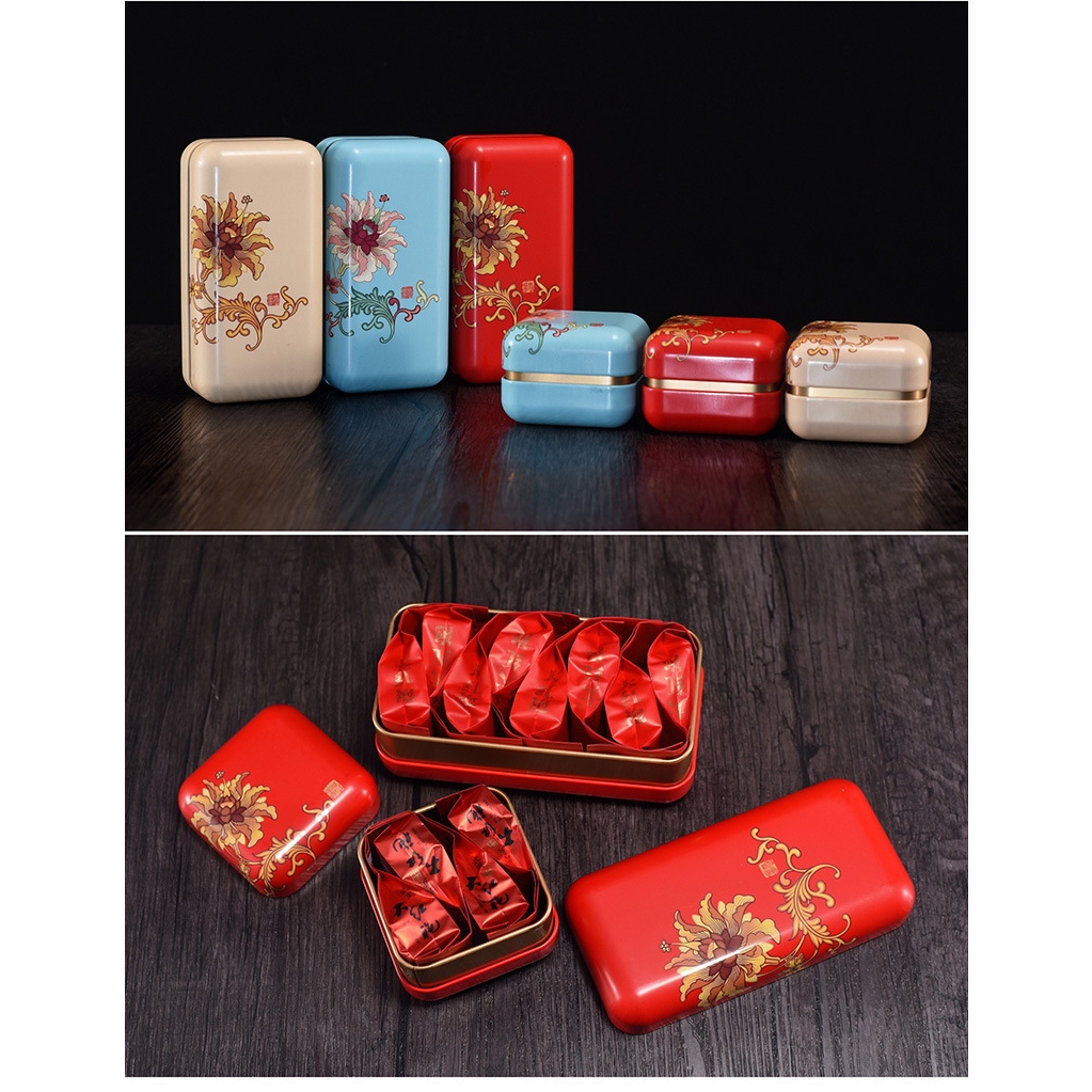 Hộp thiếc đựng trà cạnh tròn hoạ tiết hoa - HVL TEA