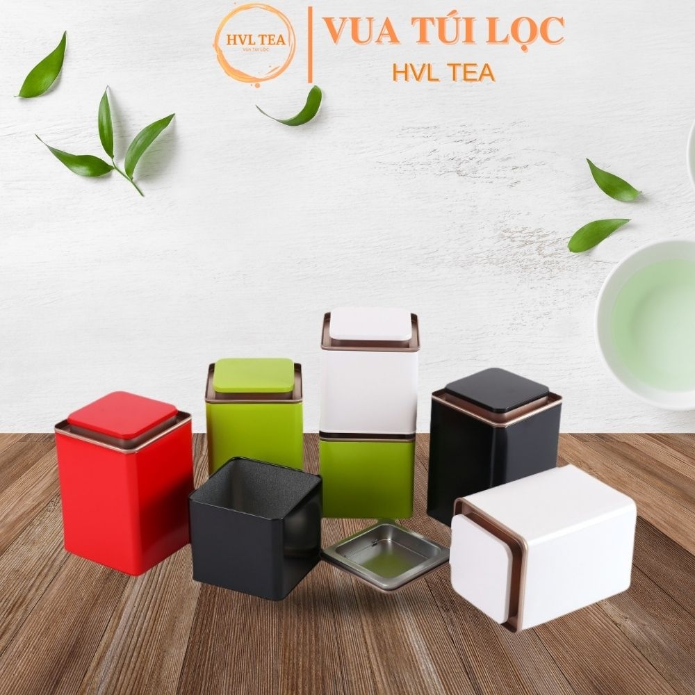 [Mã SGBAU30 ] Hộp trà thiếc vuông cổ thấp - HVL TEA