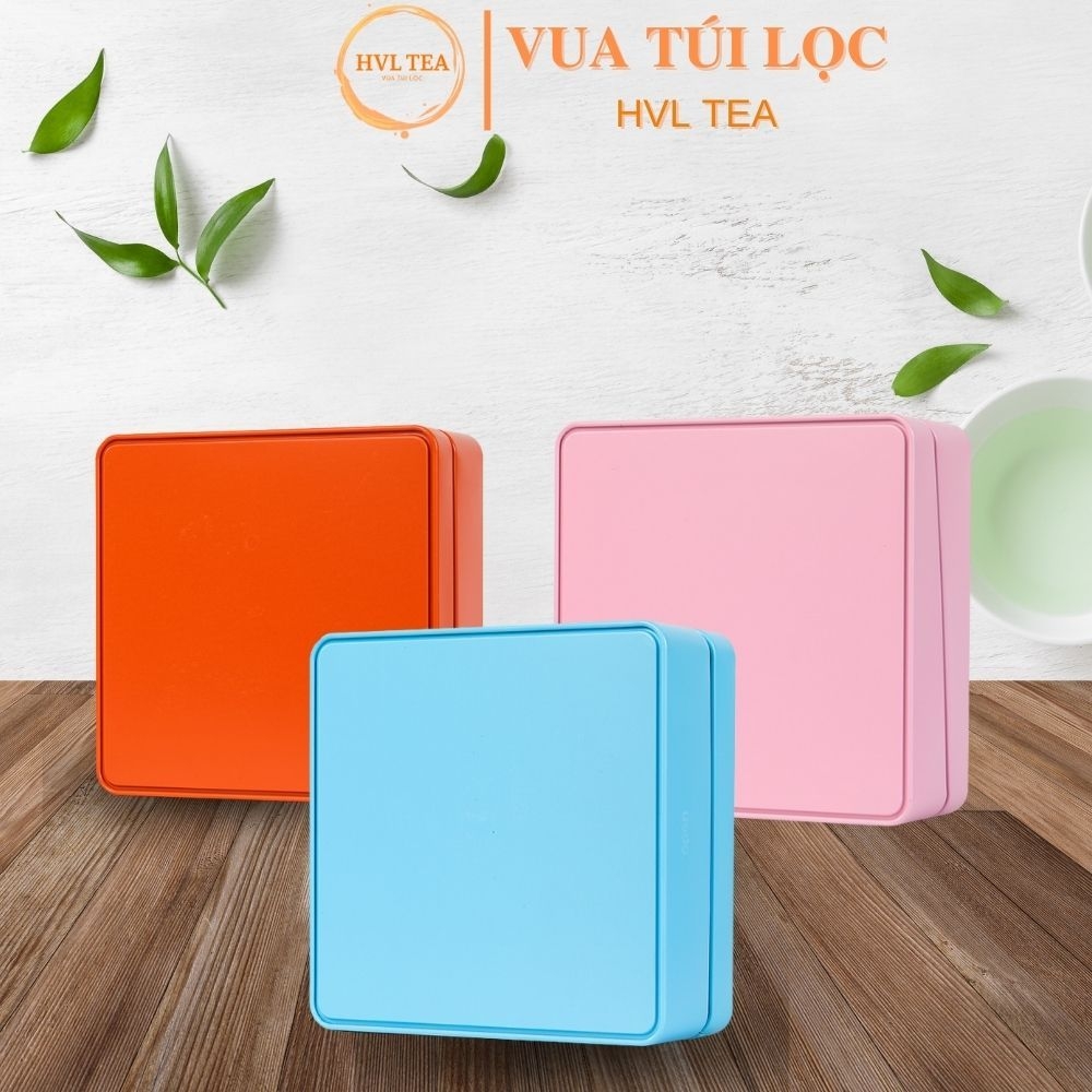 Hộp trà thiếc Vuông Ngang 16.5x16.5x6.5cm - HVL TEA