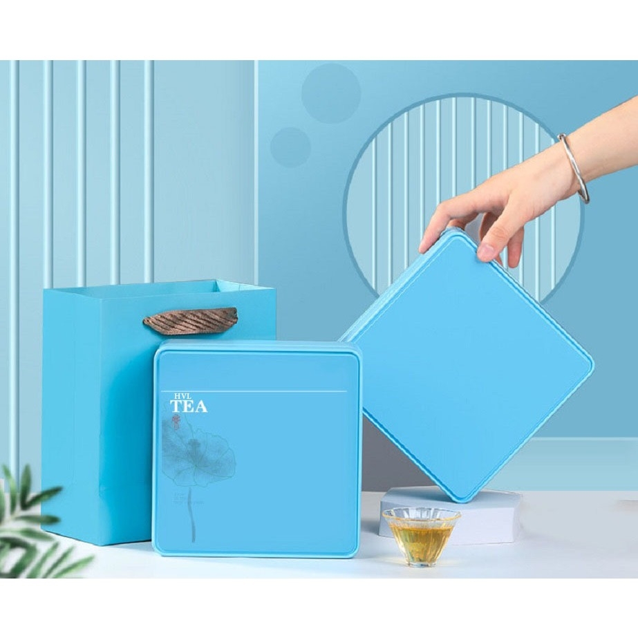 Hộp trà thiếc Vuông Ngang 16.5x16.5x6.5cm - HVL TEA