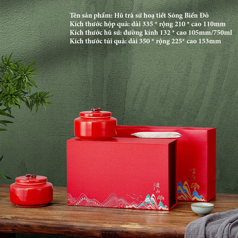 Hộp quà tặng sứ đôi hoạ tiết kèm túi xách - HVL TEA