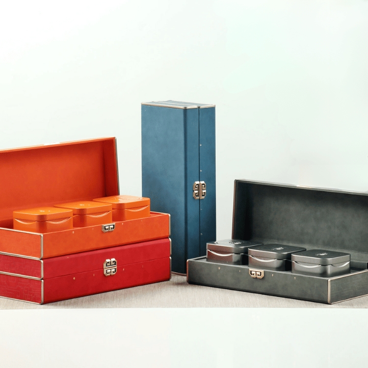 Bộ hộp trà nắp khoá hoa văn kèm túi quà tặng cao cấp - HVL TEA