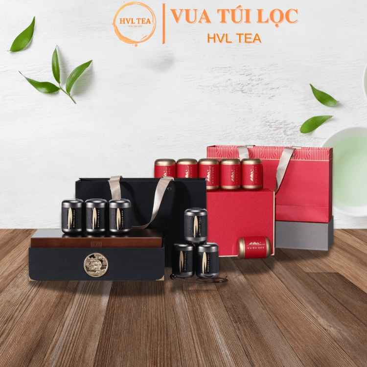 Bộ hộp trà hình chữ nhật lon trà nhỏ quà tặng cao cấp - HVL TEA