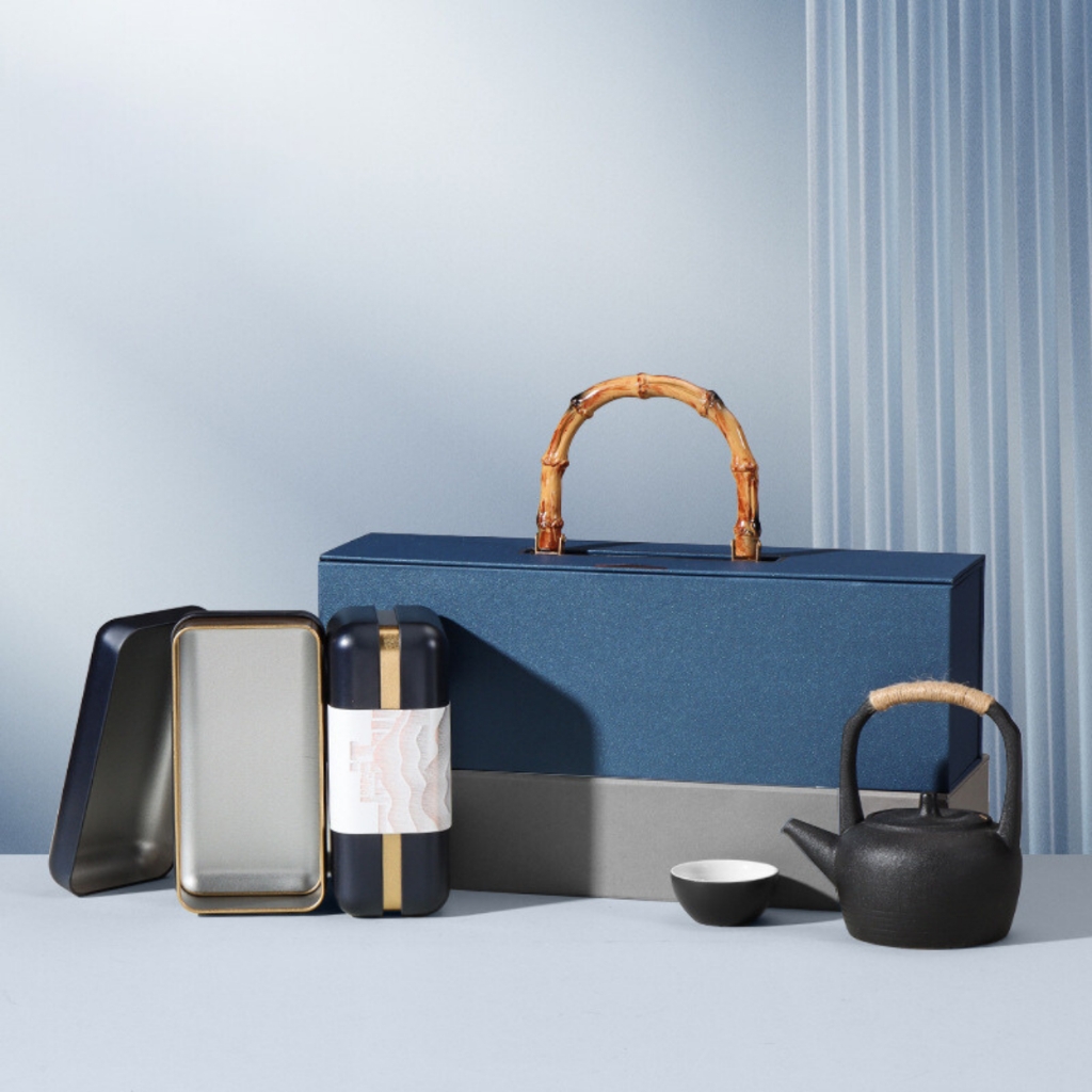 Bộ hộp trà có tay cầm gỗ hộp cạnh tròn cao cấp, sang trọng - HVL TEA