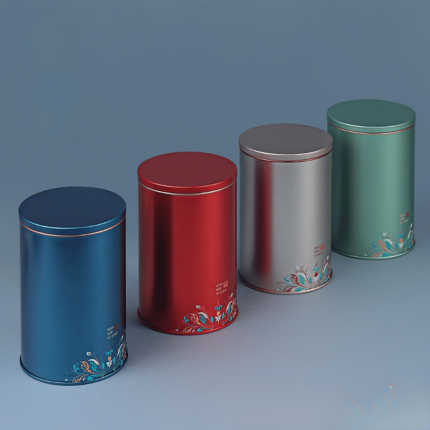 Hộp trà thiếc hình trụ tròn hoạ tiết hoa văn mẫu mới - HVL TEA